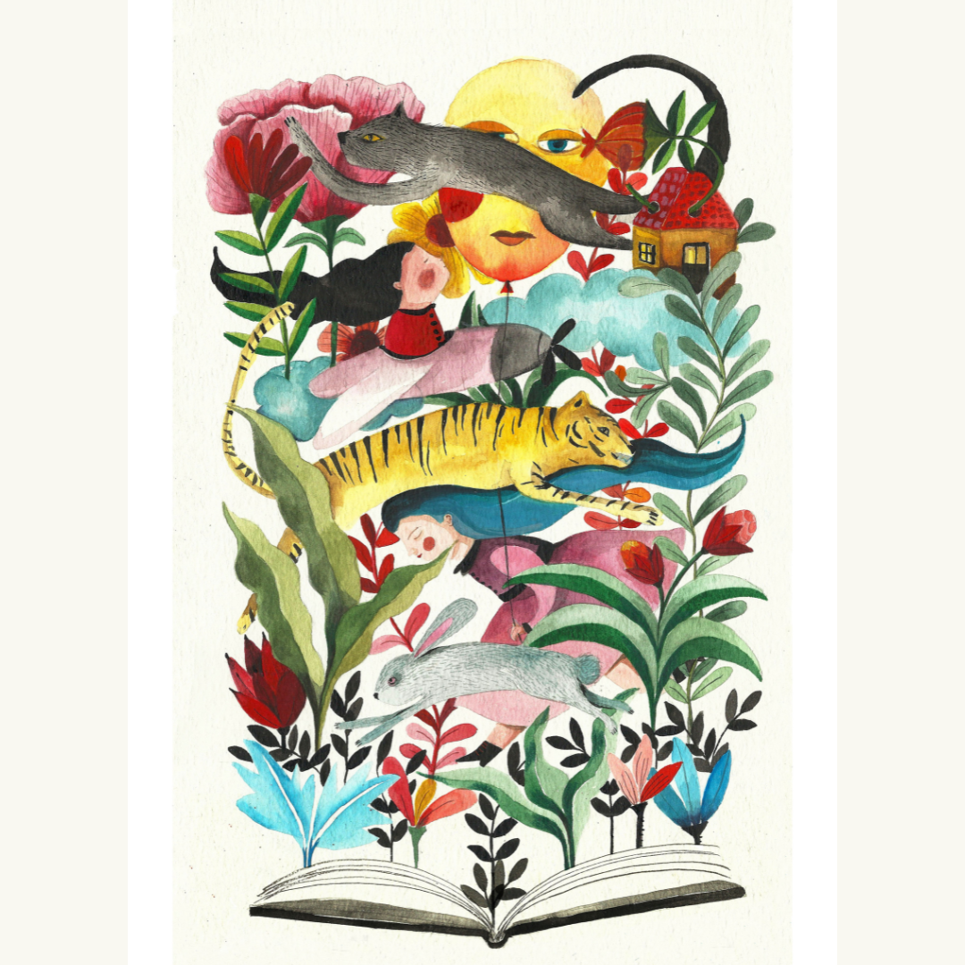 Watercolor Open Book with Florals | Art Print